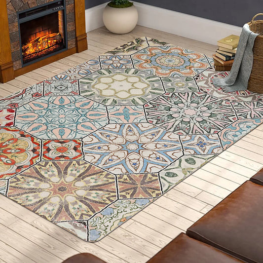 Collection Traditional Rectangle Throw Rugs 3' X 5' Faux Wool Area Rug Non-Slip Backing Soft Distressed Modern Floor Carpet Floral Medallion Living Room Rug for Sofa Dining Room Bedroom