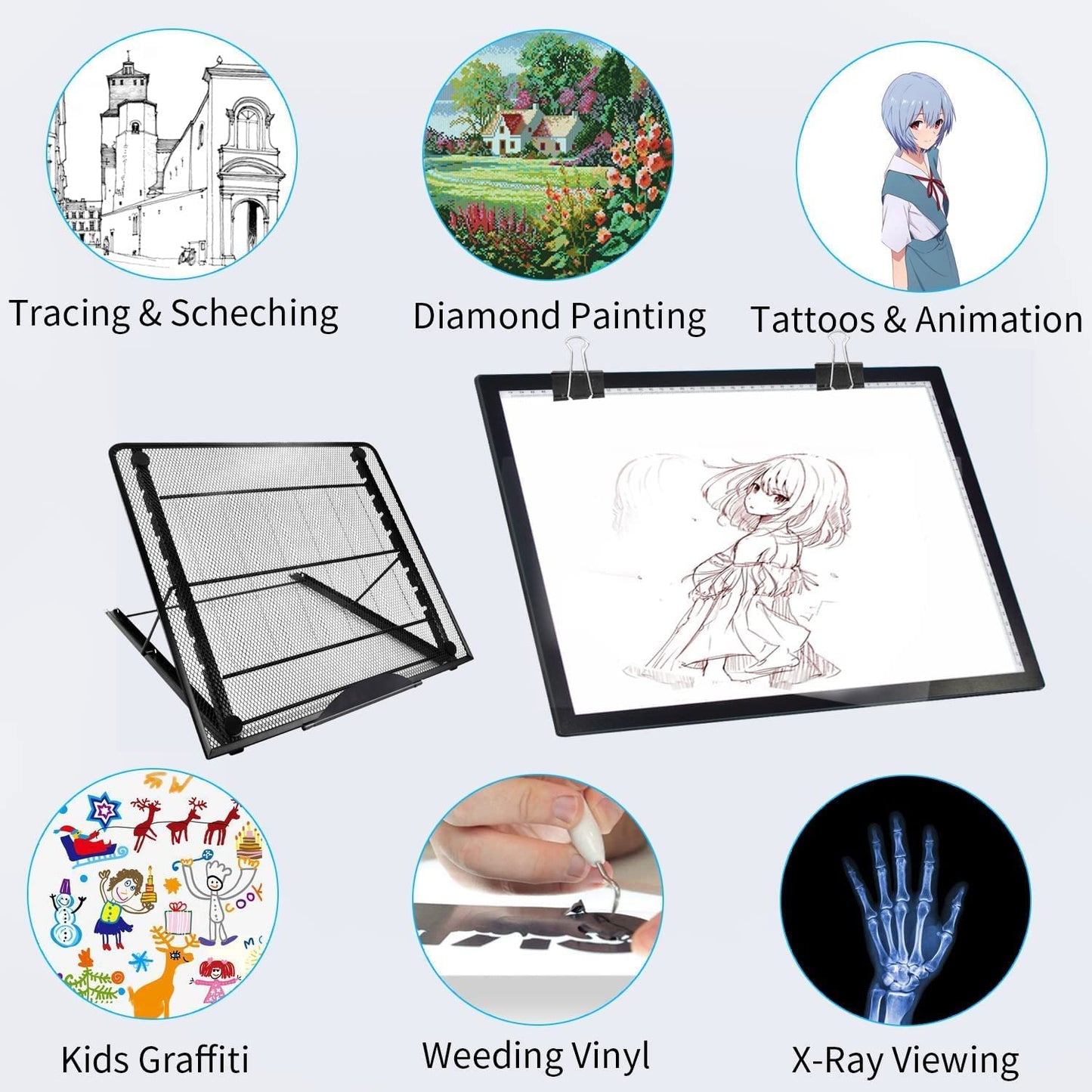 A3 Diamond Painting Light Pad with Stand, 2Nd Gen Tracing Light Board Drawing Light Box Anti-Mistouch Physical Button Stepless Dimming Diamond Art Light Borad for Cricut Animation Skeching(A3+Stand)