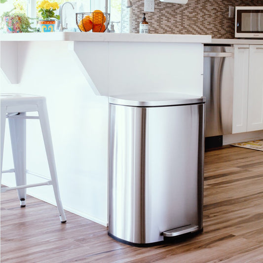 Qualiazero Rectangular Step Garbage Can 3 Piece Combo, 13.2 Gal , Two 1.3 Gal, Stainless Steel