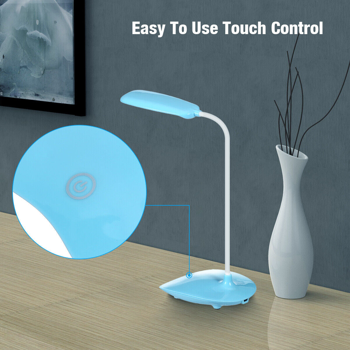 Dimmable LED Desk Light Touch Sensor Table Bedside Reading Lamp USB Rechargeable