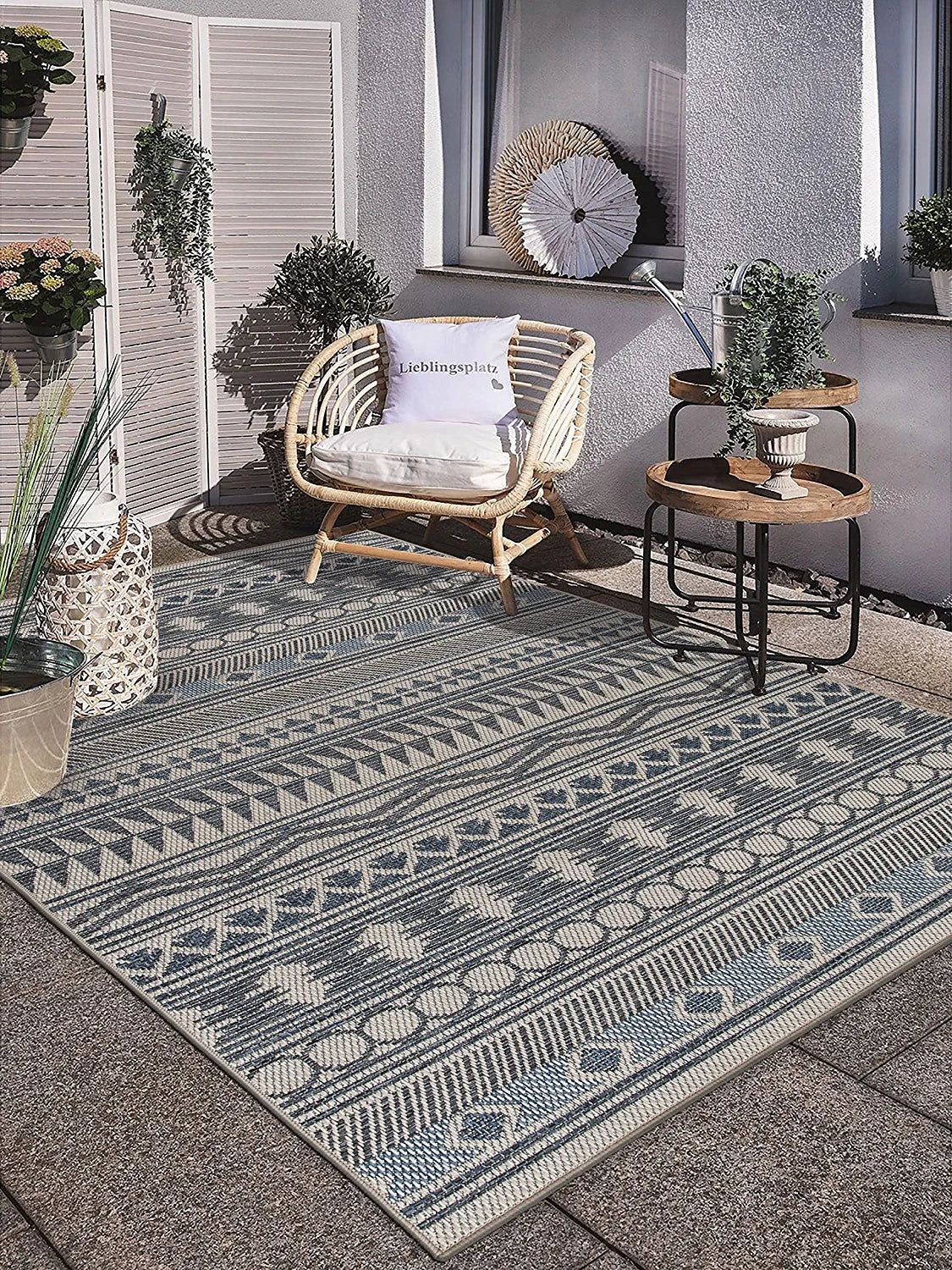 Bohemian Easy Cleaning for Patio Rugs,Deck Rugs,Balcony Rugs Indoor/Outdoor Area Rug 5' X 7' Cream