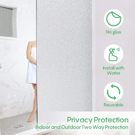 Window Privacy Film Frosted Glass Window Film Sun Blocking Window Tinting Film for Home Non Adhesive Static Cling Bathroom Door Covering Heat Blocker Decorative Sticker(29.5 X 157.5 Inch, Pure)