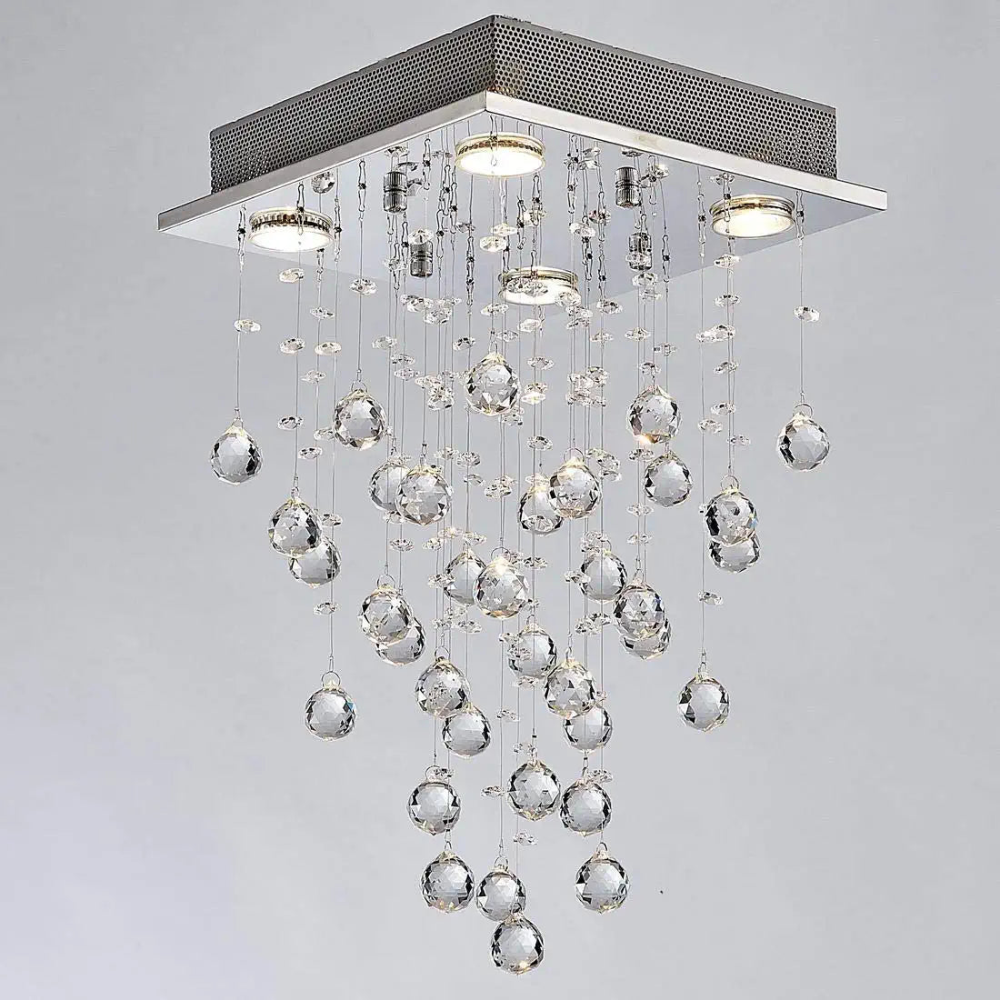 Bestier Modern Crystal Square Raindrop Chandelier Lighting Flush Mount LED Ceiling Light Fixture Pendant Lamp for Dining Room Bathroom Bedroom Livingroom 4 GU10 Bulbs Required 12 in Wide 20 Inch High