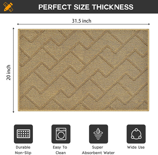 Indoor Doormat, Front Back Door Mat Rubber Backing Non Slip Door Mats 20”X31.5” Absorbent Resist Dirt Entrance Doormat inside Floor Mats for Entryway Machine Washable Low-Profile (Brown)