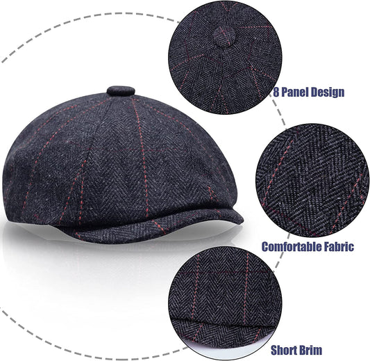 2 Pack Newsboy Hats for Men Classic 8 Panel Wool Blend Gatsby Ivy Hat