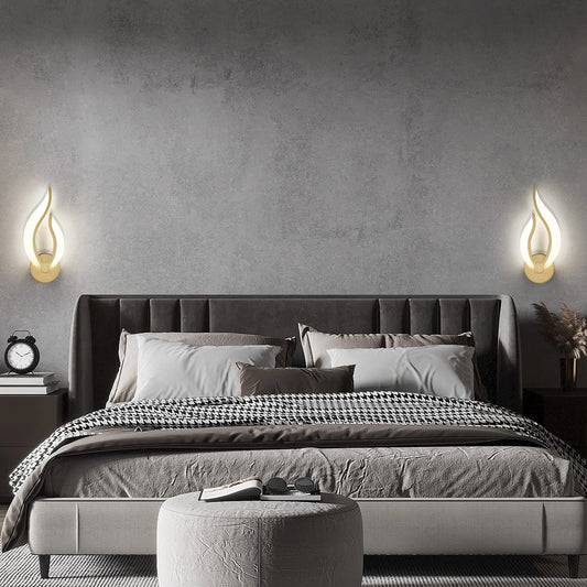 LED Wall Lights for Bedroom Gold Modern Wall Lamps Set of 2 Plug in Wall Light Fixtures 5500K 10Watt Each