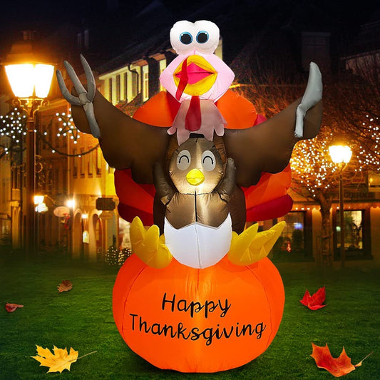 6 FT Thanksgiving Inflatable Turkey with Pilgrim Tail,Thanksgiving Decorations Outdoor and Indoor,Thanksgiving Blow up Yard Decorations,Fall Decorations Outdoor,Thanksgiving Decor with LED Lights
