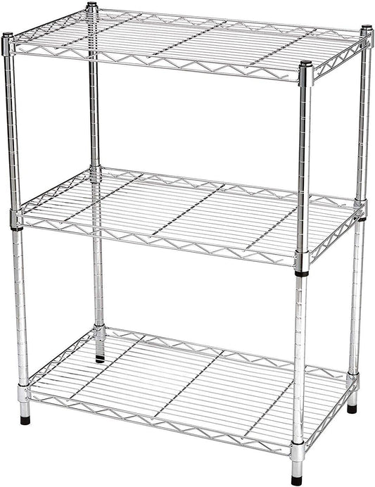 3-Shelf Shelving Storage Unit, Metal Organizer Wire Rack, Chrome Silver