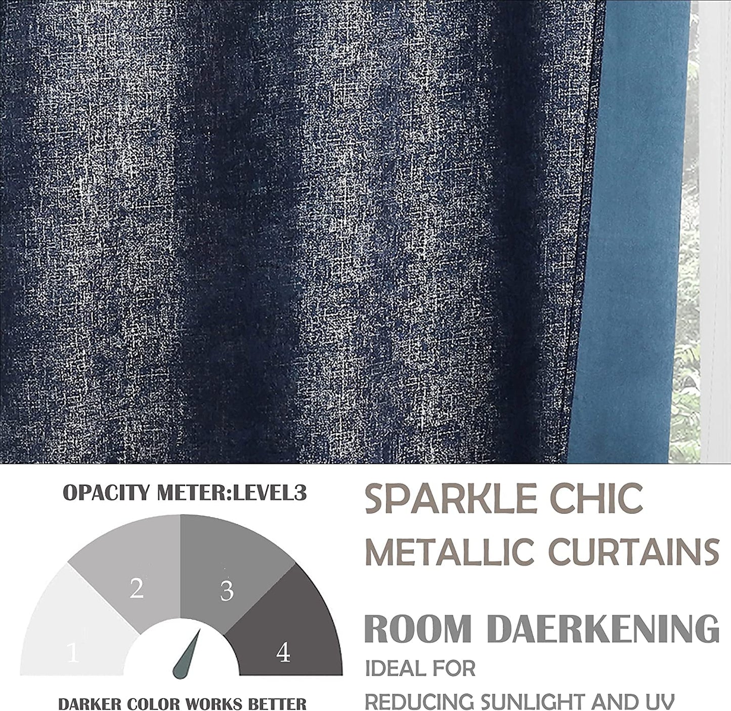 Navy Blue Blackout Curtains 84 Inch 2 Panels Set Silver Sparkle Patterned Window Curtains Luxury Room Darkening Curtains 85% Blackout Thermal Insulated for Living Room Grommet Top W52 Xl84