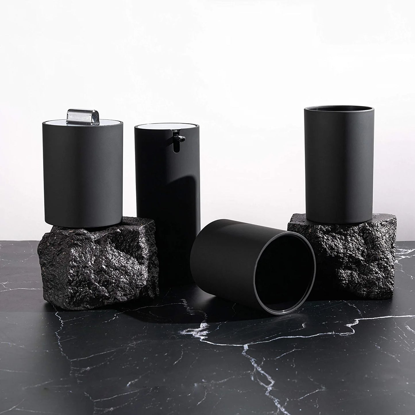 Sleek Matte Black Bathroom Accessory Set 4 Pcs Complete Bathroom Set Modern Bathroom Decor Bathroom Organizer Accesorios Para Baños Toothbrush Holder Soap Dispenser Set Home Decor Clearance
