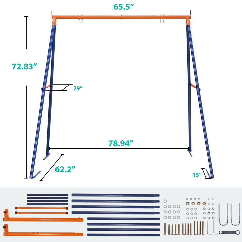 Kids Outdoor A-Frame Swing Stand Set, Large Frame Heavy Duty Steel All-Weather, Backyard Fun