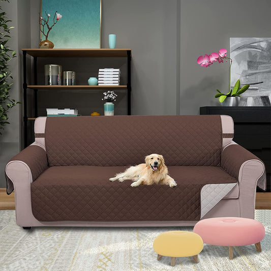 Sofa Cover Reversible Couch Cover for Dogs with Elastic Straps Water Resistant Furniture Protector for Pets Couch Cover for 3 Cushion Couch (Sofa, Coffee/Beige)