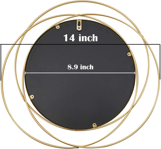 14'' Gold Circle Mirror Wall Decor Wire Metal Mirror Art round Mirror Home Decor Hanging Mirror for Living Room/Bedroom/Bathroom/Entryway (Medium Size 14 Inch ,Circles)
