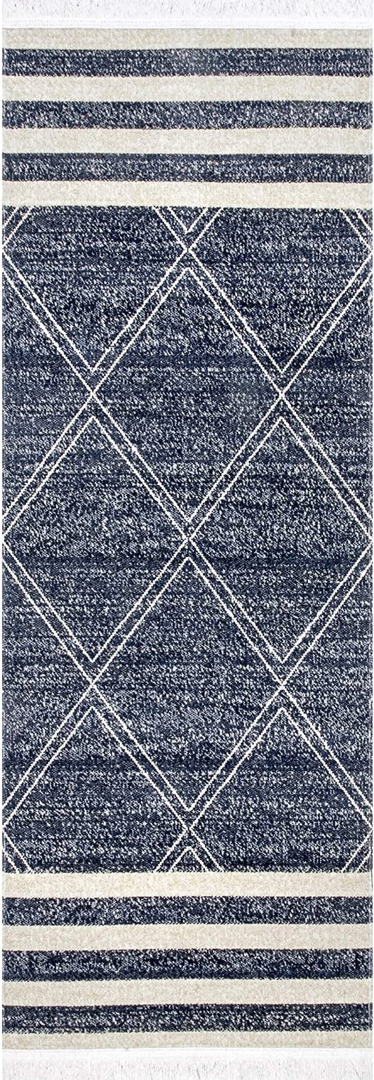 Roberge Diamonds Indoor/Outdoor Runner Rug, 2' 6" X 8', Blue