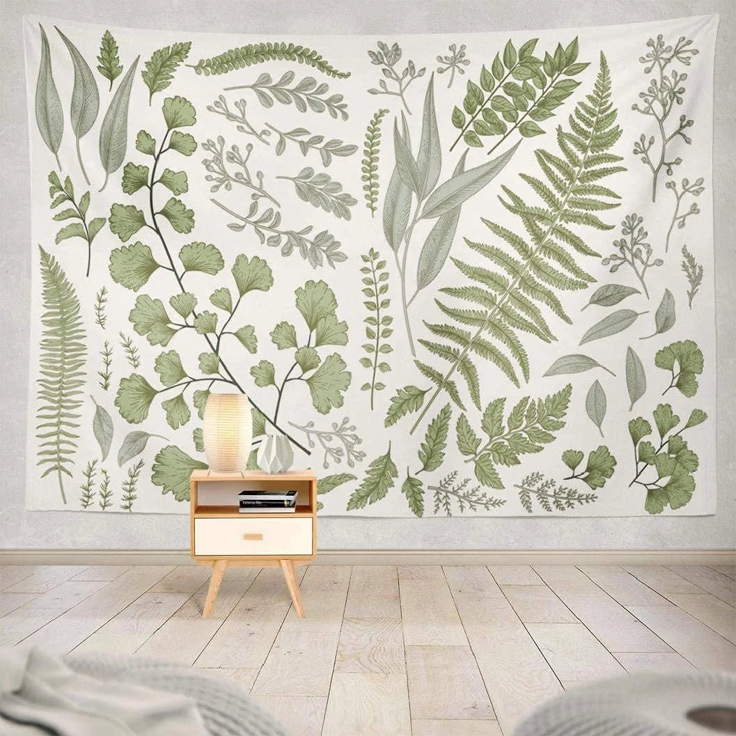 Botanical Polyester Fabric Tapestry Floral with Green White Spring Wall Hanging Tapestry,Daily Decorative Tapestry for Bedroom Living Room Dorm 60L X 80W Inches,Green Eucalyptus