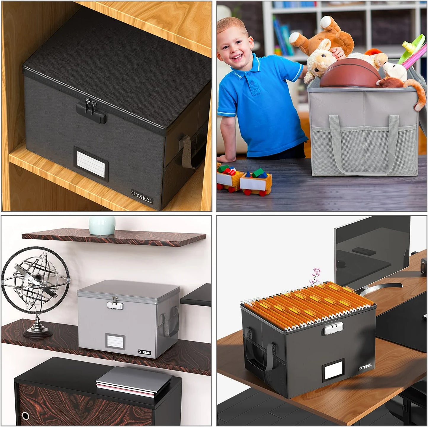File Box with Lock, Fireproof Document Box, File Storage Organizer,Waterproof File Box Filing Box with Handle,Portable Home Office Safe Box for Hanging Letter/Legal,Black(15.35×12.2×10.2 Inch)