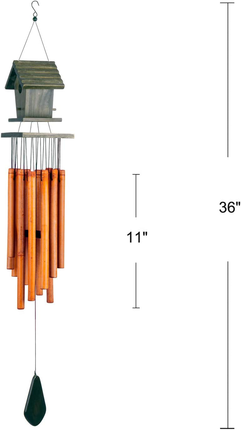 WOODMUSIC Bamboo Wind Chimes Outdoor with Wooden Birdhouse, 36'' Handcrafted Windchimes, Ideal Home Decor or Gift
