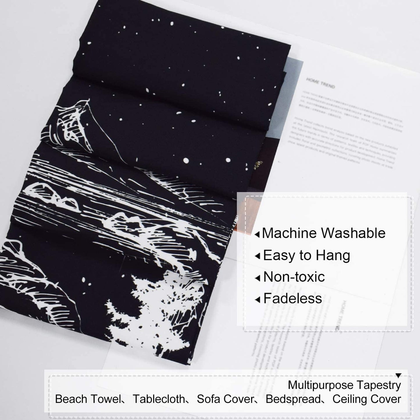 Starry Night Tapestry Mountain Tapestry Moon Stars Tapestry Black and White Tapestry for Bedroom Living Room 59X51 Inch