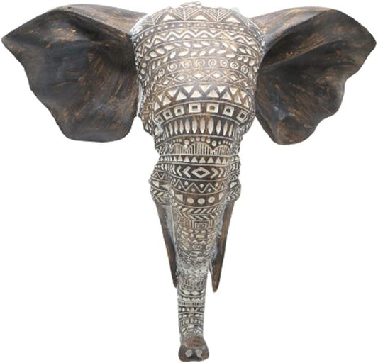 OTARTU African Elephant Wall Bust Sculpture 11" Tall Carved Noble Elephant Head Hanging Wall Decor Art Wooden Color (Elephant)