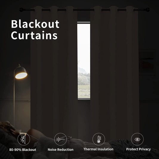 Blackout Curtains for Bedroom, Thermal Insulated Window Curtains for Living Room, Noise Reduction and Sun Light Blocking Grommet Curtain Panels, Set of 2, 42 X 63 Inch, Camel