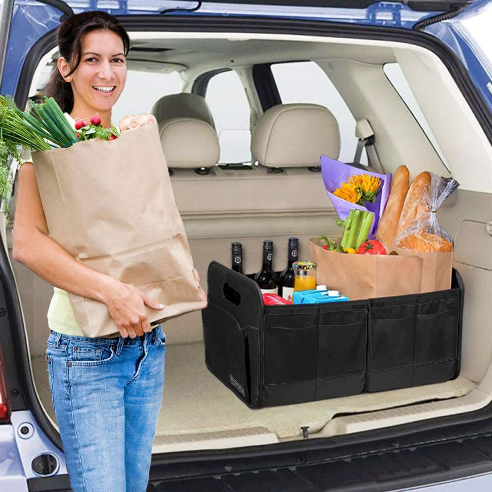Trunk Organizer for Car, Car Storage, Reinforced Handles, Collapsible Multi-Compartment Car Organizers Foldable and Waterproof, 600D Oxford Polyester, Suitable for Any Car, SUV, Mini-Van, Black