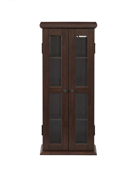 4 Tier Shelf Living Room Storage Tall Bookshelf Cabinet Doors Home Office Tower Media Organizer, 41 Inch, Brown