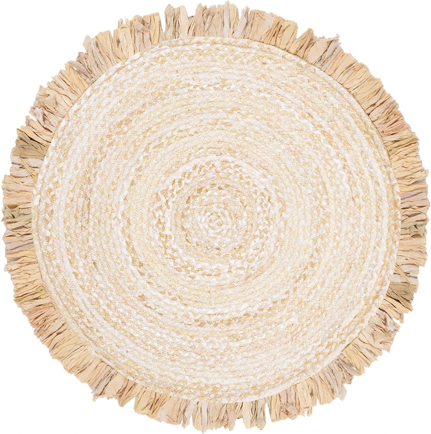 Braided Collection 3' round Beige BRD451B Handmade Boho Fringe Reversible Cotton Area Rug