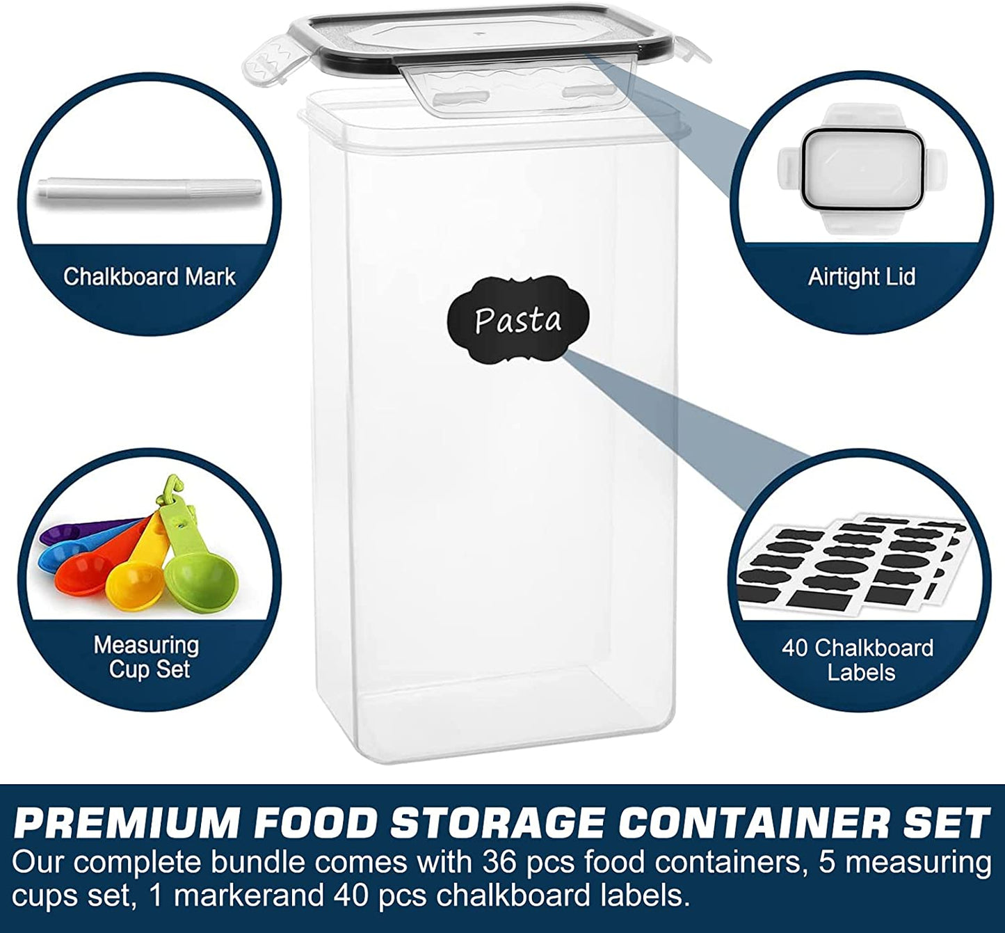 Airtight Food Storage Containers 36-Piece Set, Kitchen & Pantry Organization, BPA Free Plastic Storage Containers with Lids, for Cereal, Flour, Sugar, Baking Supplies, Labels & Measuring Cups