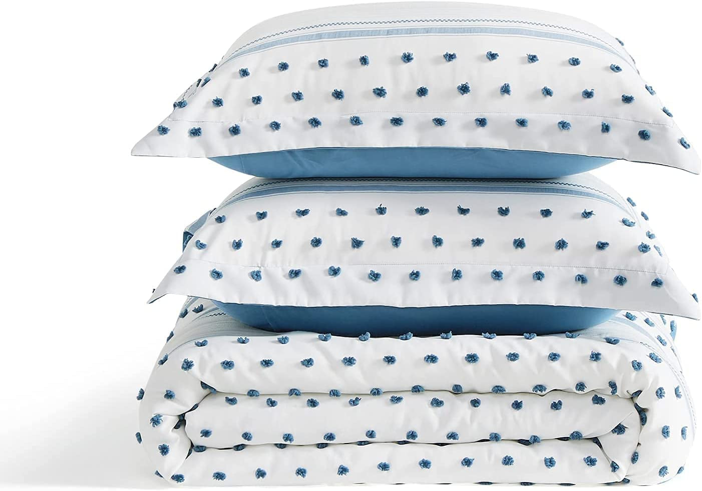 Bedsure Blue Twin Comforter Set - Boho Bedding Set , Reversible White Striped Tufted Farmhouse Twin Size Comforter Sets (68X88 Inches, 2 Pieces)