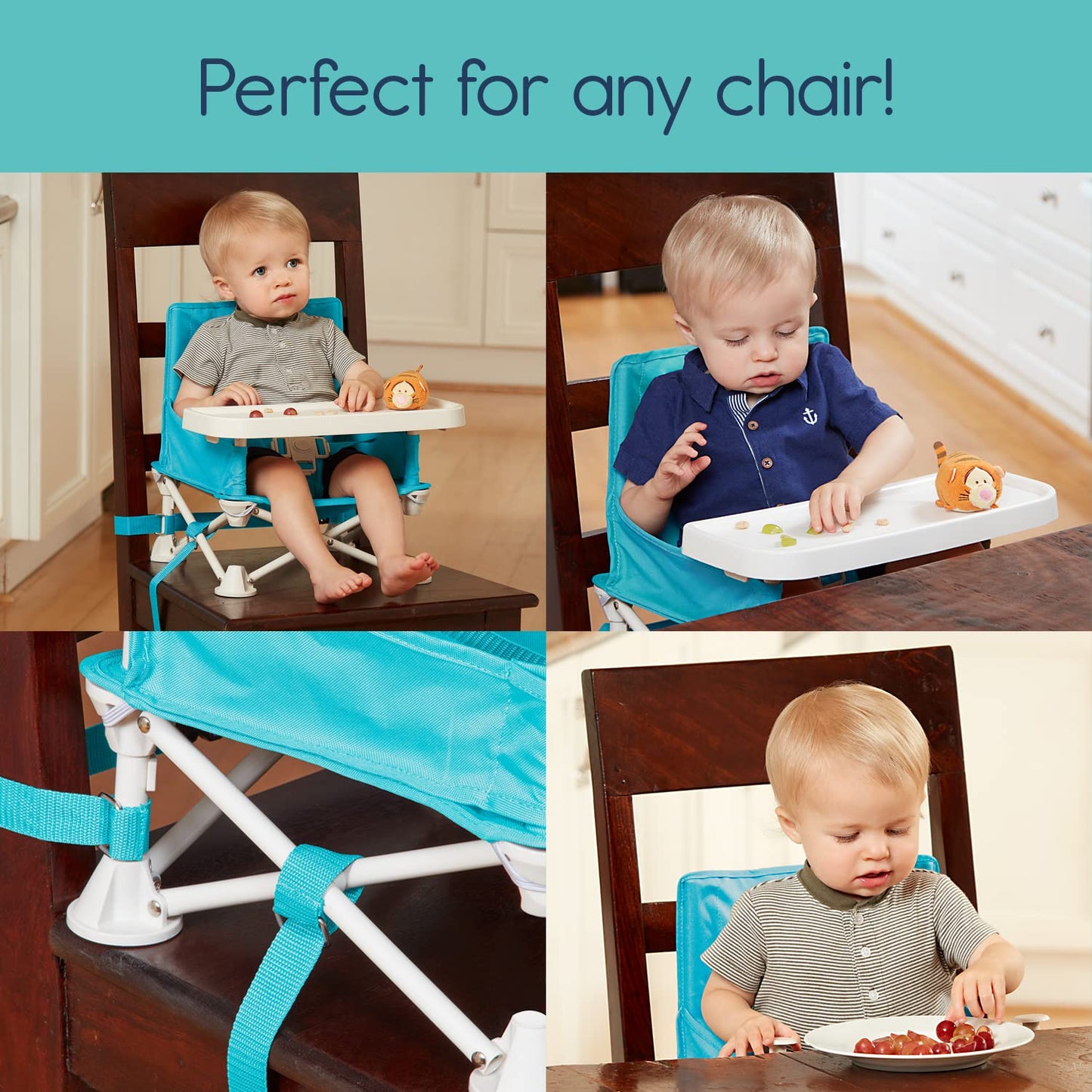 Omniboost Travel Booster Seat with Tray for Baby | Folding Portable Baby Booster Seat for Dining Table, Camping, Beach, Grandma’S | Tip-Free Design Straps to Kitchen Chairs - Booster Chair