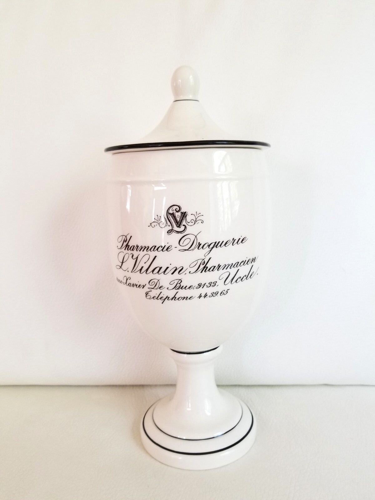 Vintage Classic French Pharmacie Droguerie L Vilain Bath Cotton Ball Canister