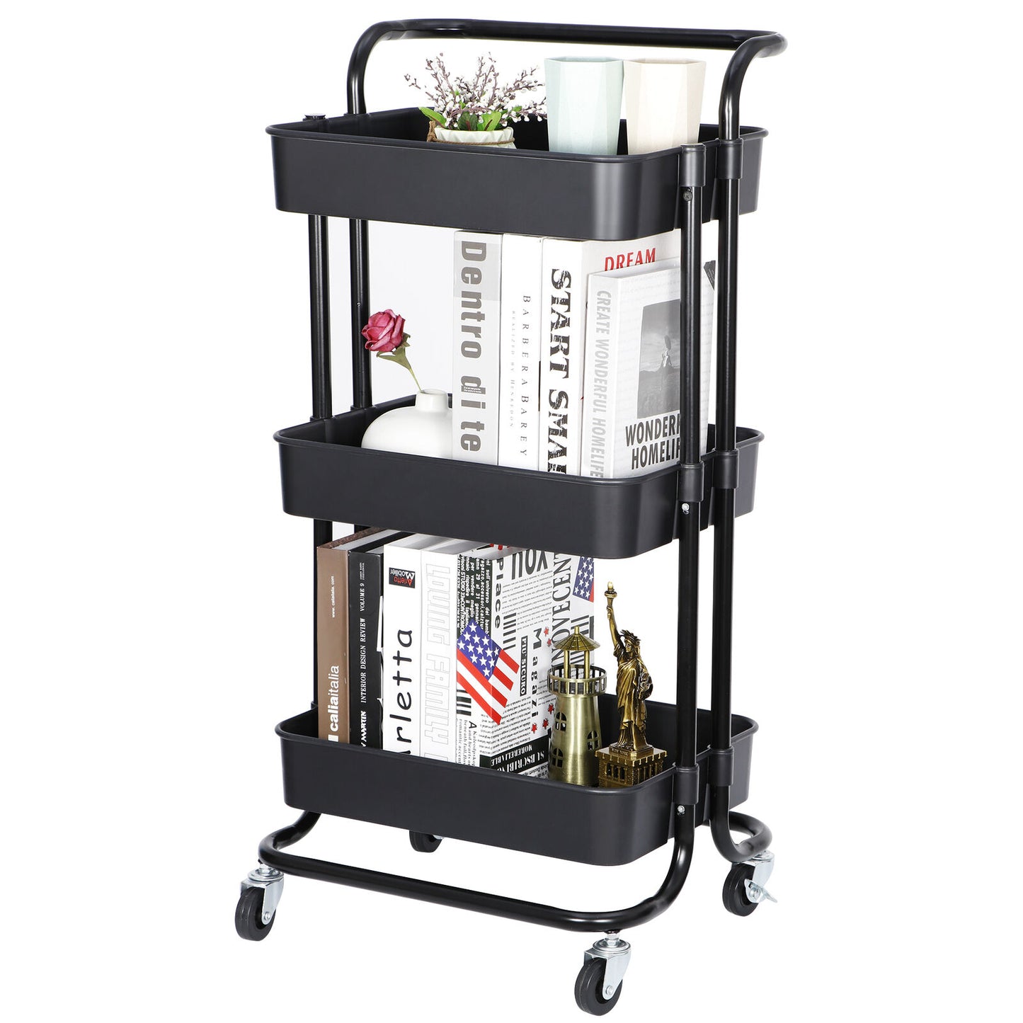 3 Tier Rolling Utility Cart Kitchen Cart Storage Shelves with Roller Wheels