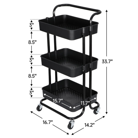 3 Tier Rolling Utility Cart Kitchen Cart Storage Shelves with Roller Wheels