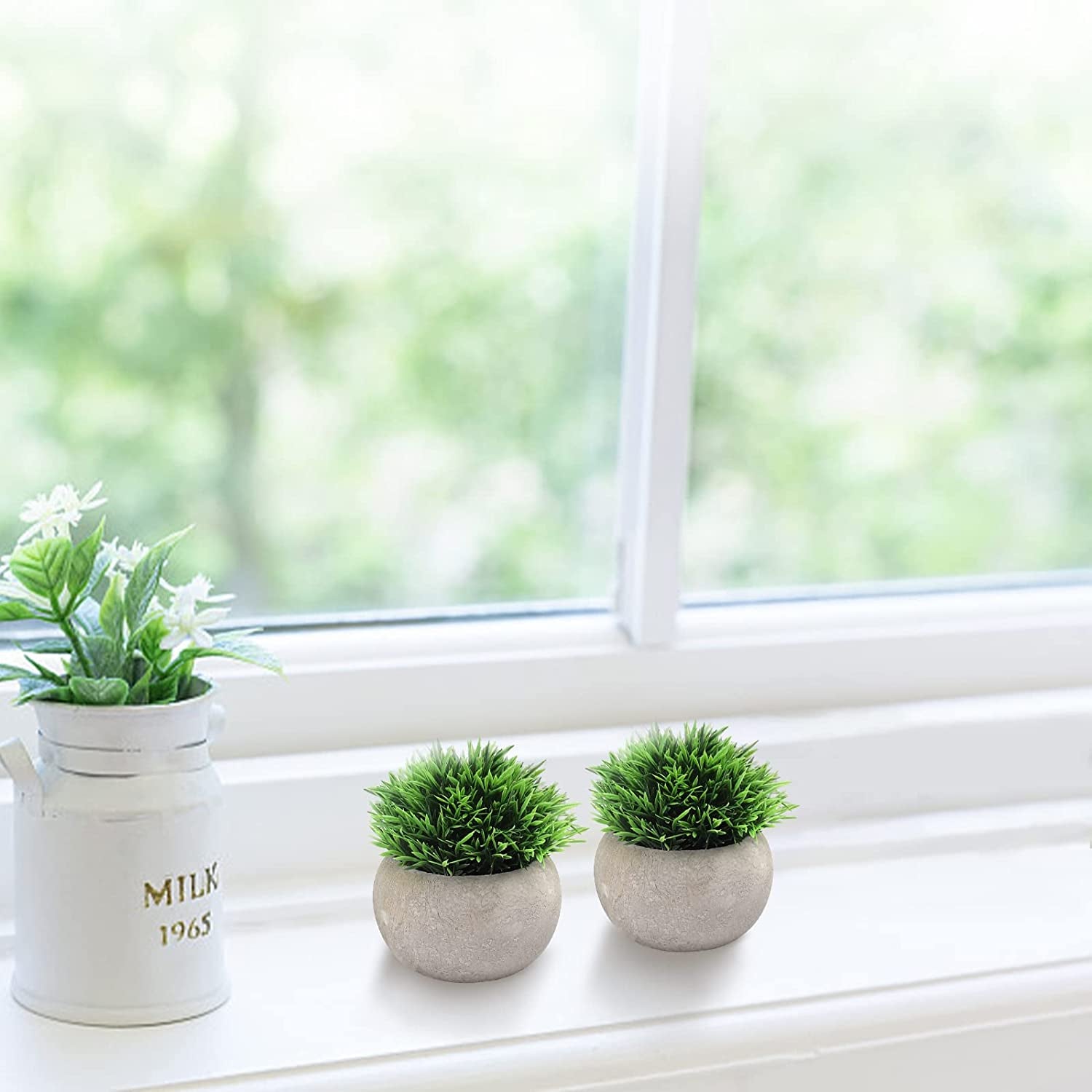 2 Pcs Fake Plants for Bathroom/Home Office Decor, Small Artificial Faux Greenery for House Decorations (Potted Plants)