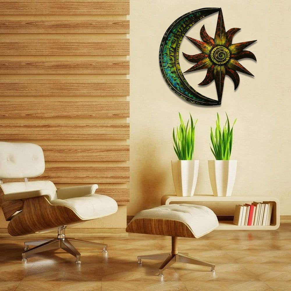 Celestial Themed Metal Wall Decor Metal Wall Art Moon Star Shape Iron Showpiece Metal Wall Decor Ideas Sun Moon Wall Art Celestial Themed Home Yard Wall Decor,11.42*11.42In