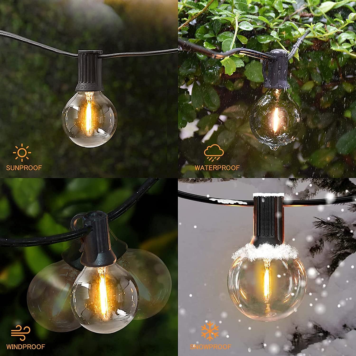 Outdoor String Lights Led 50Ft Patio Lights with 26 G40 Shatterproof Clear Bulbs, 2700K Globe Hanging Lights for Backyard, Porch, Balcony, Hanging Lights for Birthday Party