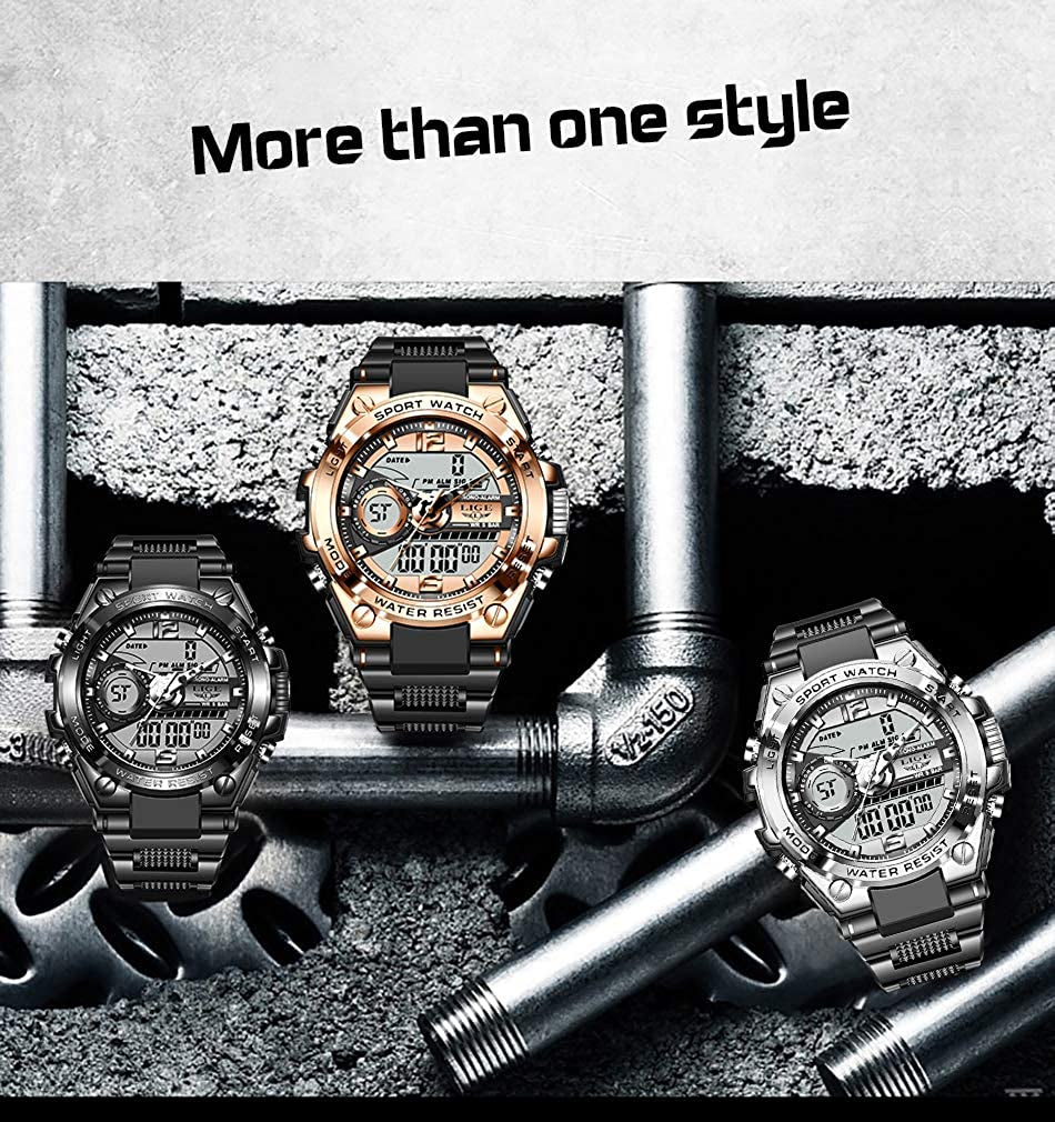 Men'S Digital Outdoor Sports Watch,Military Large Face Dial 50M Waterproof Electronic Multi Function Wrist Watches for Men Tactics LED Alarm Stopwatch