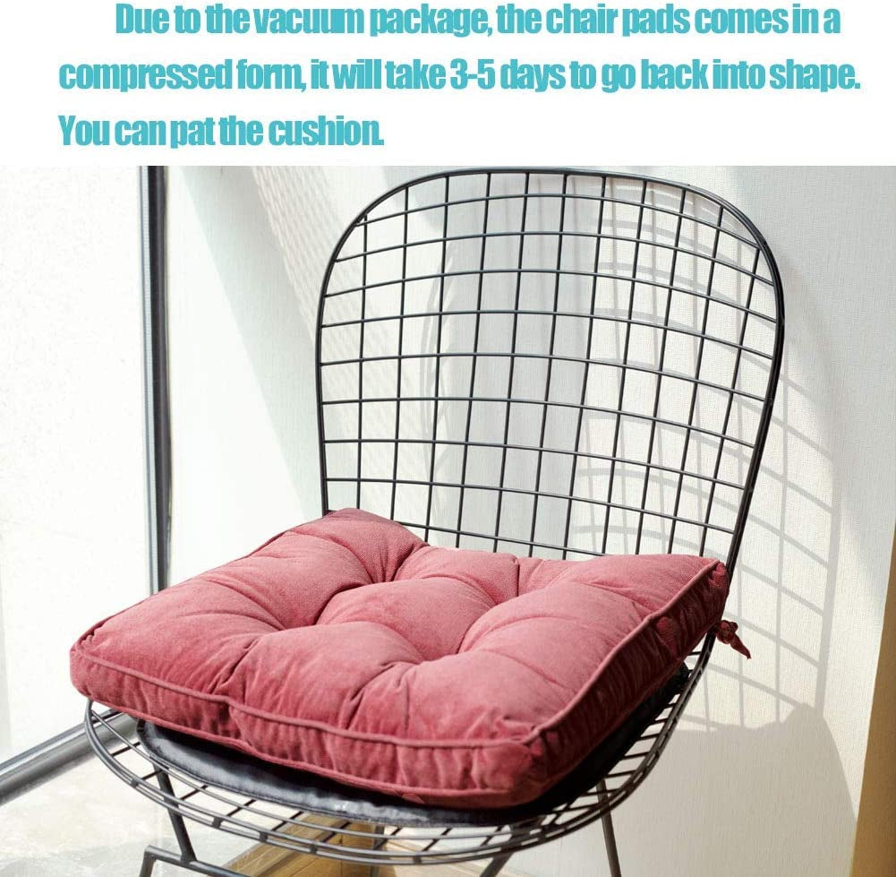 Soft Patio Outdoor Corduroy Chair Pad with Ties Home Decor Indoor Dining Chairs Cushion 18"×18"×3.6" Pink 1Pc