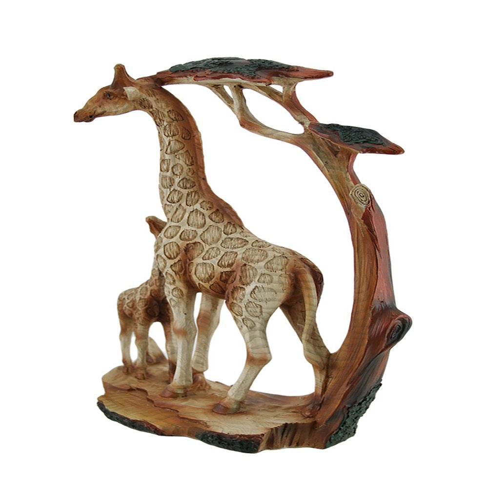 Zeckos Giraffe Family Carved Wood Look Resin Statue