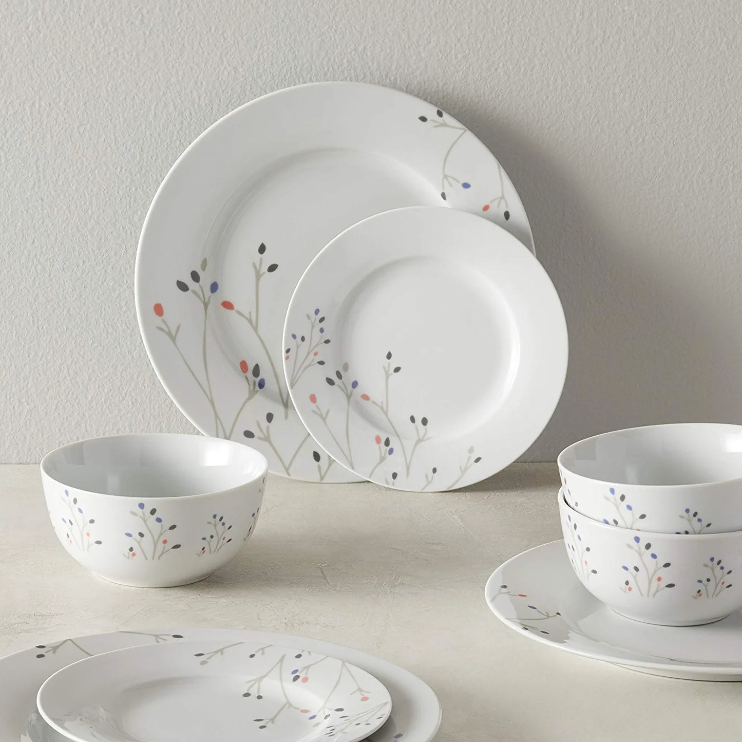 18-Piece Kitchen Dinnerware Set, Plates, Dishes, Bowls, Service for 6, Branches