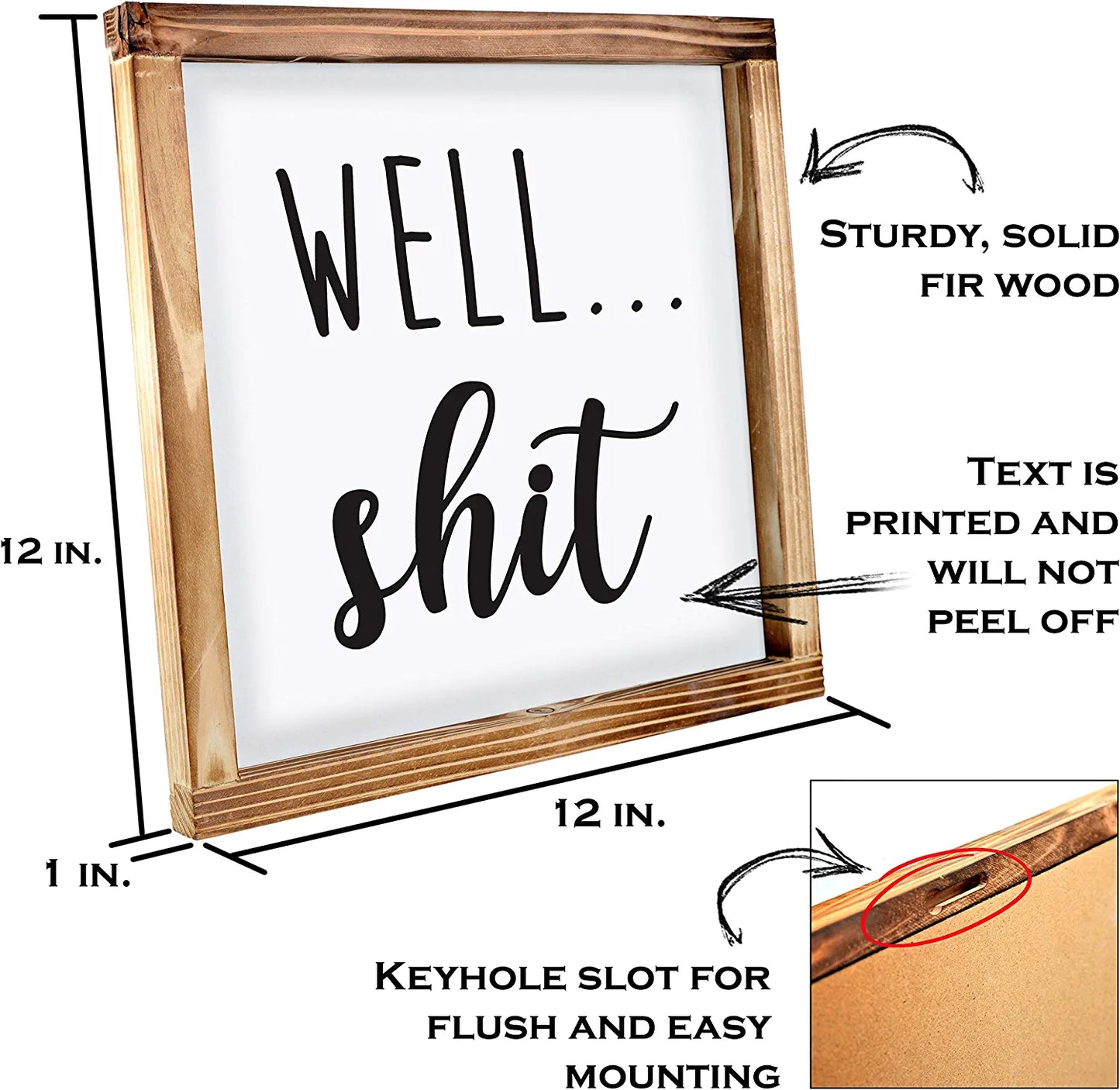 Well Shit Farmhouse Bathroom Sign - Funny Modern Farmhouse Decor Sign, Cute Guest Bathroom Decor Wall Art, Rustic Home Decor, Sign for Bathroom Wall with Funny Quotes 12X12 Inch