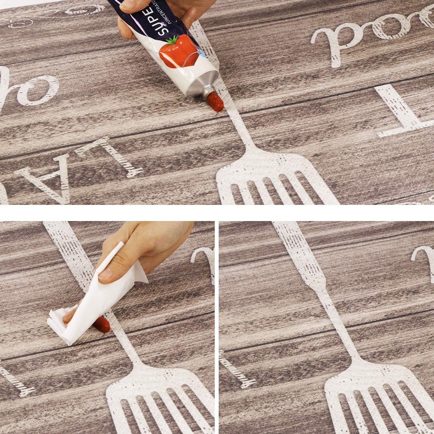 Kitchen Rug Set, Kitchen Floor Mats 2 Piece PVC Leather anti Fatigue Comfort Heavy Duty Standing Mat Waterproof Oil Proof Non-Skid Rubber Back Washable Doormat Bathroom Area Rug Carpet