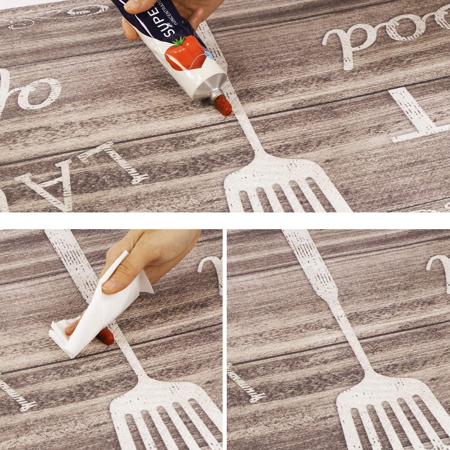 Kitchen Rug Set, Kitchen Floor Mats 2 Piece PVC Leather anti Fatigue Comfort Heavy Duty Standing Mat Waterproof Oil Proof Non-Skid Rubber Back Washable Doormat Bathroom Area Rug Carpet