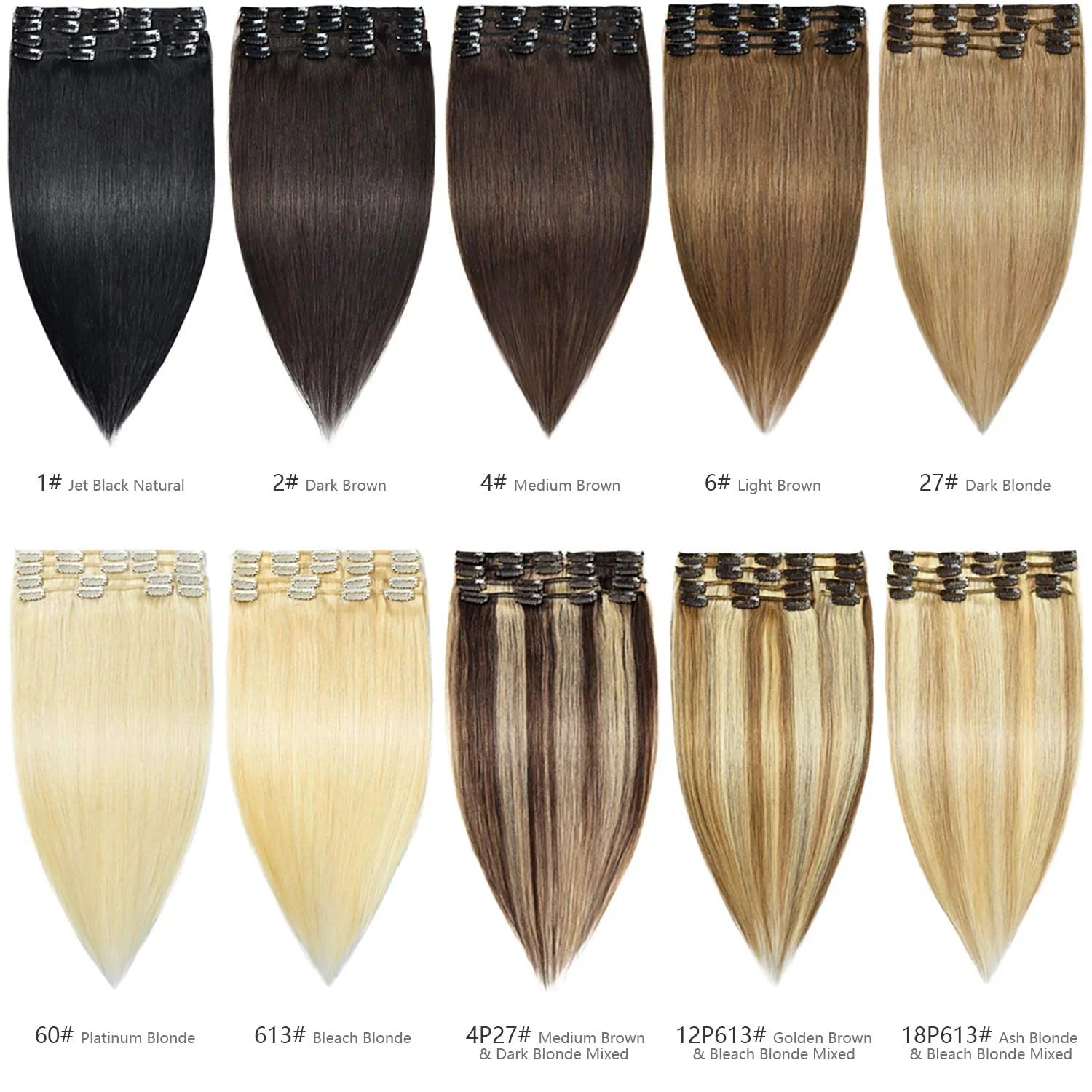 ROSEBUD Clip in Hair Extensions REMY Human Hair 8Pcs 18 Clips 65G/Set 14 Inch
