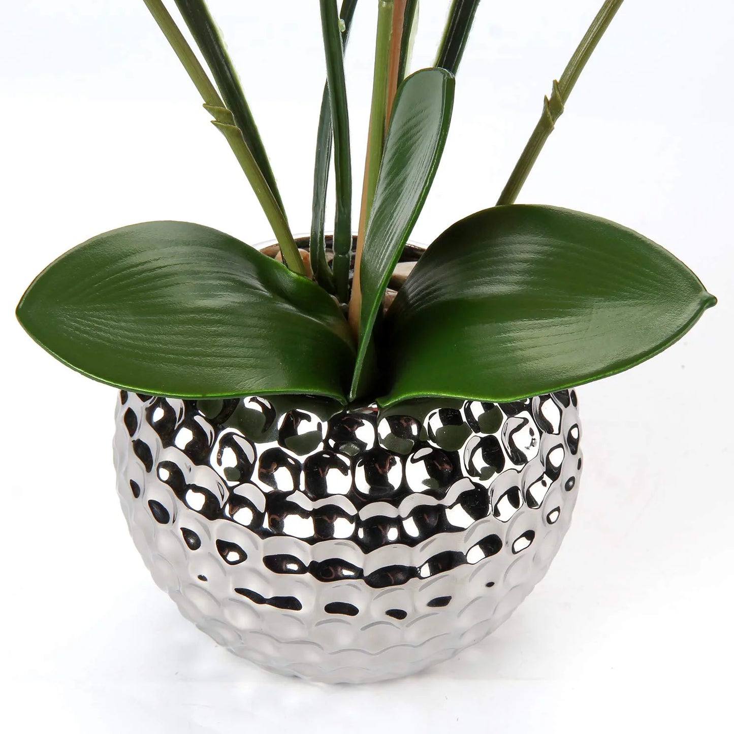 Artificial White Phalaenopsis Orchid Flower Arrangements 20.8" Faux Orchid Flower in Silver Pot Orchid Centerpiece for Dining Room Table