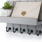 Decorative Key and Mail Holder for Wall - Rustic Key Hooks with Floating Shelves Mail Organizer for House Apartment Entryway Decor - Premium Key Hanger, Light Grey
