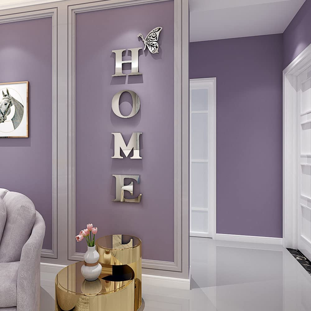 Home Wall Decor Letter Signs Acrylic Mirror Wall Stickers Wall Decorations for Living Room Bedroom Home Decor Wall Decals (Silver, 47.2 X 15.7)