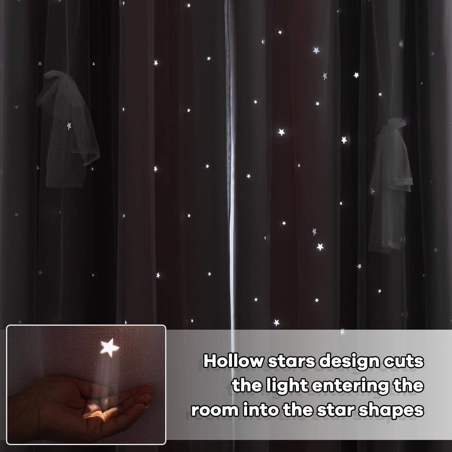 Star Curtains for Girls Bedroom Blackout Curtains for Kids Room Decor Star Hollow Out Princess Curtain Cutout Ombre Striped Lace Window Curtain 1 Panel (42W X 84L, Pink Grey)