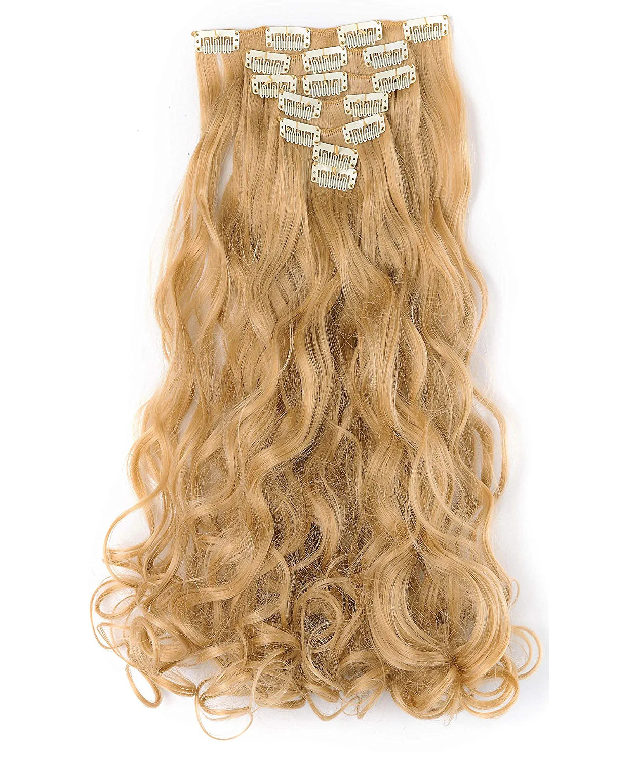 ® 20" Curly Full Head Clip in Synthetic Hair Extensions 7Pcs 140G (25#-Light Golden Blonde)