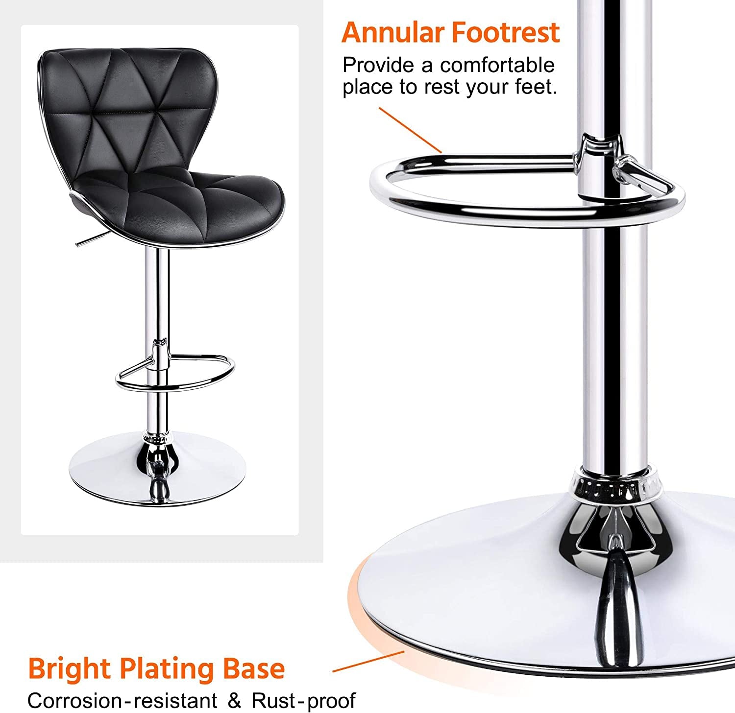 2Pcs Adjustable Bar Stools PU Leather Swivel Bar Chair with Shell Back Black Pub Chairs Counter Height Home Kitchen Dining Room Chairs